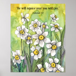 Poster Zephaniah Écriture Se Réjouir De Vous Jonquilles