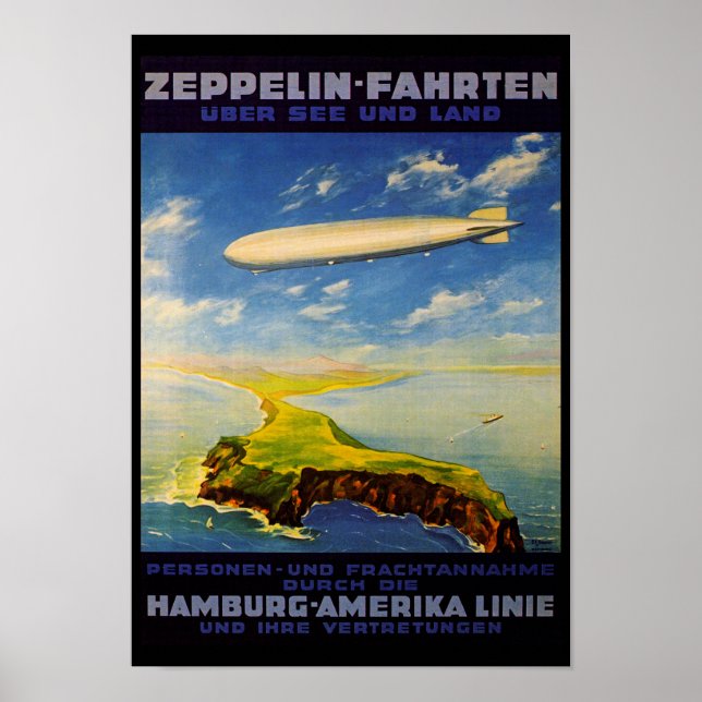 Poster Zeppelin Voyages ~ Survol de la mer et de la terre (Devant)