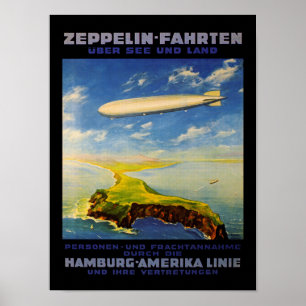 Poster Zeppelin Voyages ~ Survol de la mer et de la terre