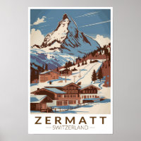 Zermatt Suisse Illustration Art de Voyage Rétro