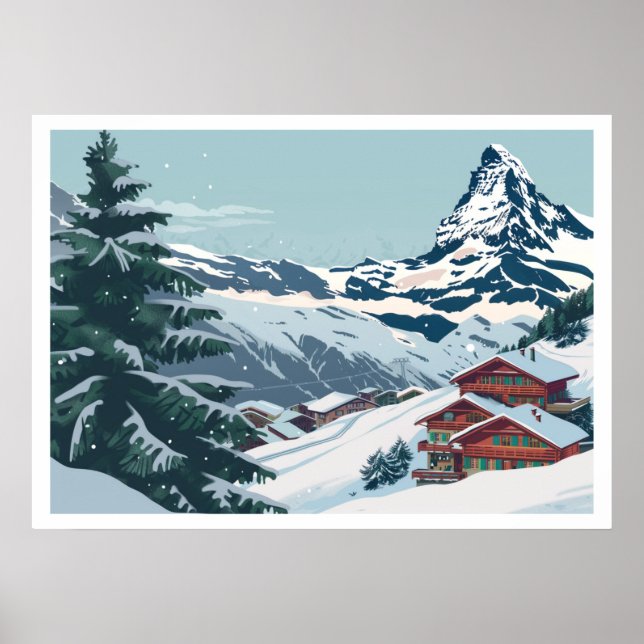 Poster Zermatt, Suisse Matterhorn Vintage (Devant)