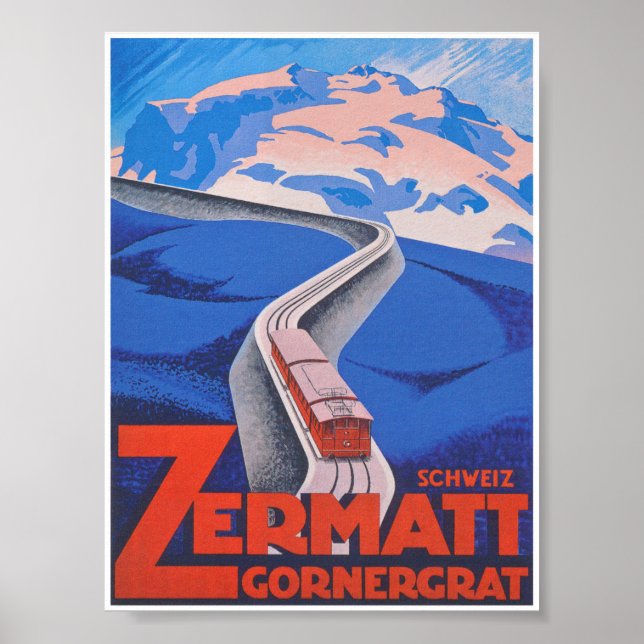 Poster Zermatt Suisse Vintage Train Travel (Devant)