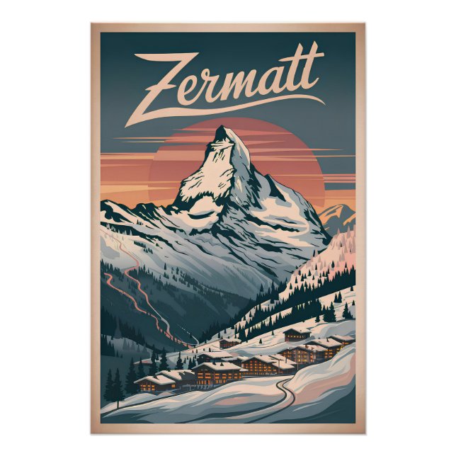 Poster Zermatt vintage (Devant)