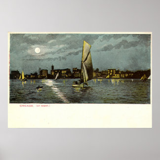 Poster ZHR0029 1906 Chicago Vintage à la nuit