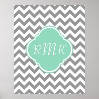 Poster Zigzag gris et blanc Monogramme personnalisé