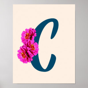 Poster Zinnia Flowers Monogramme initial C
