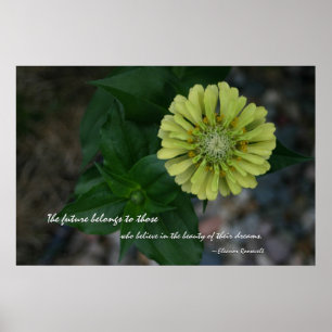 Poster Zinnia jaune avec une citation d'Eleanor Roosevelt