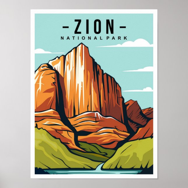 Poster Zion National Park Utah Travel Illustration (Devant)