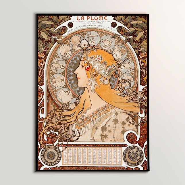 Poster Zodiac : Le chef-d'oeuvre Art Nouveau emblématique (Alphonse Maria Mucha's Zodiaque or La Plume (ca. 1896–1897) by. Famous Art Nouveau artwork)