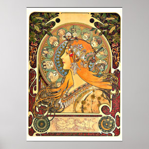 Poster Zodiac, peinture Art Nouveau d'Alphonse Mucha