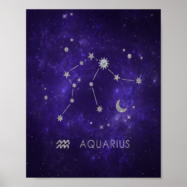 Poster Zodiac Purple Aquarius | Horoscope astrologique (Devant)