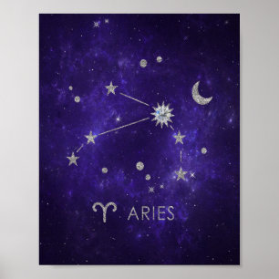 Poster Zodiac Purple Aries   Cosmic Astrology Horoscope