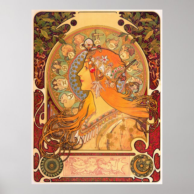 Poster Zodiaque, 1896 par Alphonse Mucha (Devant)