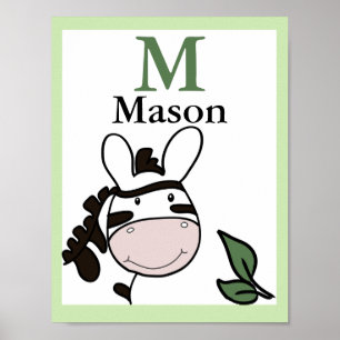 Poster Zoey the Zebra NAME IMPRIMER Bébé Zoo Animaux