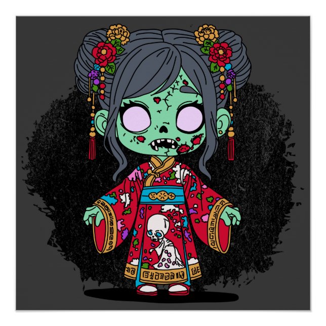 Poster Zombie chinois mignon (Devant)