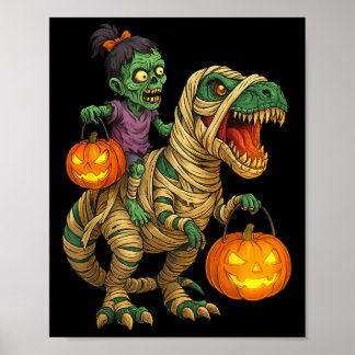 Poster Zombie Girl Riding maman T Rex Halloween Kids Tri
