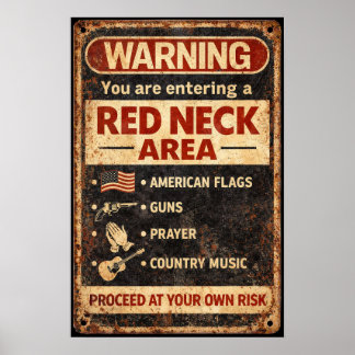 Poster Zone Redneck Avertissement Panneau de Garage Rétro