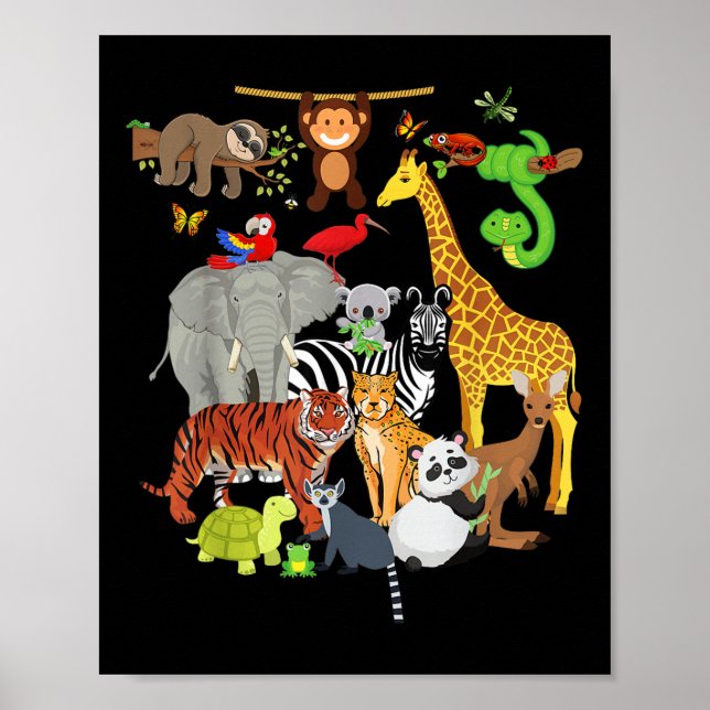 Poster Zoo Animaux Faune Fête d'anniversaire Zoo Day 26 A (Devant)