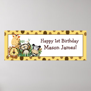 Poster Zoo Crew Jungle Bandeau d'anniversaire personnalis