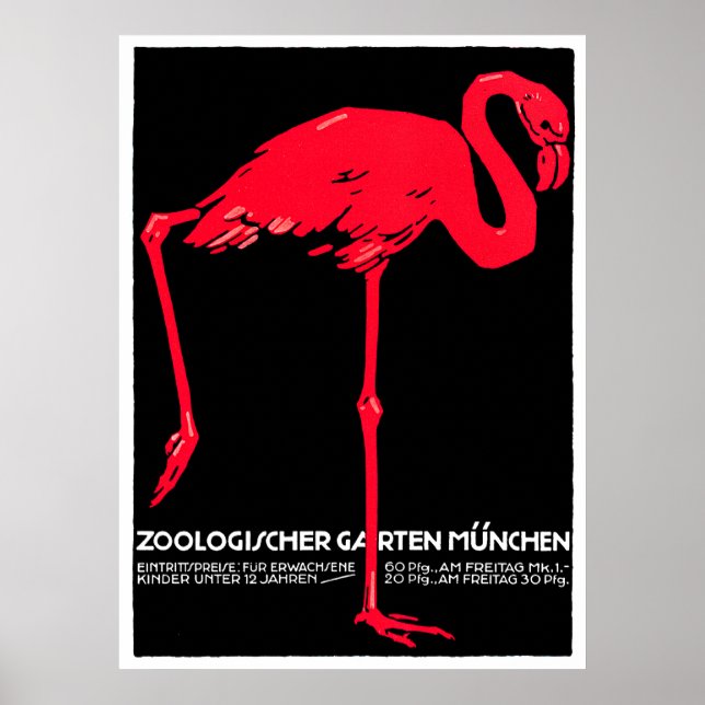 Poster Zoo de Munich Jardin Flamant rose Voyage Art (Devant)
