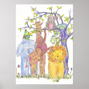 Poster Zoo Jungle Animaux Enfants Salle Art