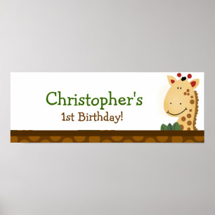 Poster Zoo Jungle Giraffe Bandeau d'anniversaire personna