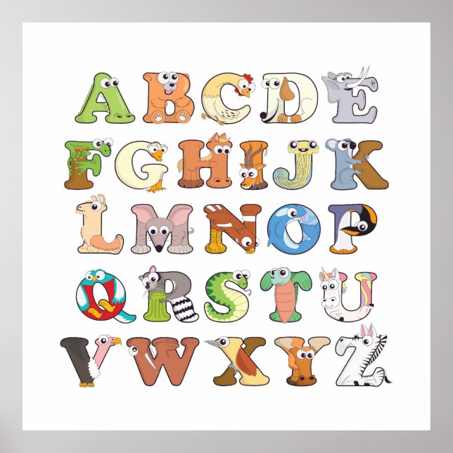 Poster Zoo - Lettres alphabétiques sur les animaux - Appr (Devant)