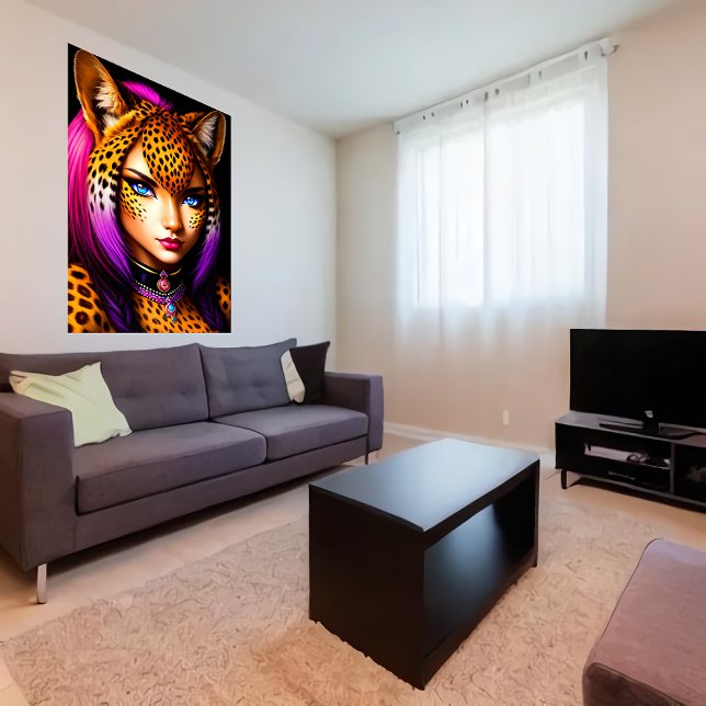 Poster Zoomorphes cool jeune femme guépard | Art AI (Créateur téléchargé)