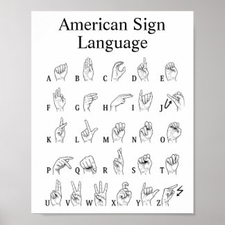 Poster zum Erlernen des amerikanischen Gebärdenspr