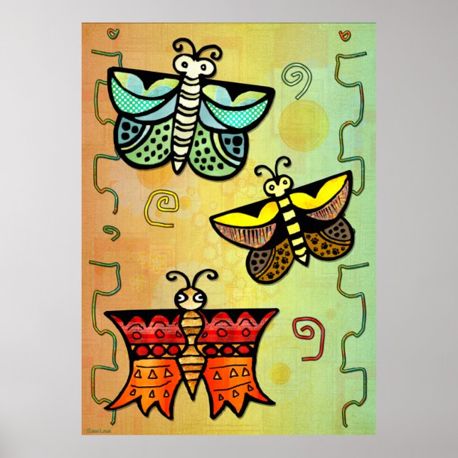 Poster Zuni Butterfly Folk Art (Devant)