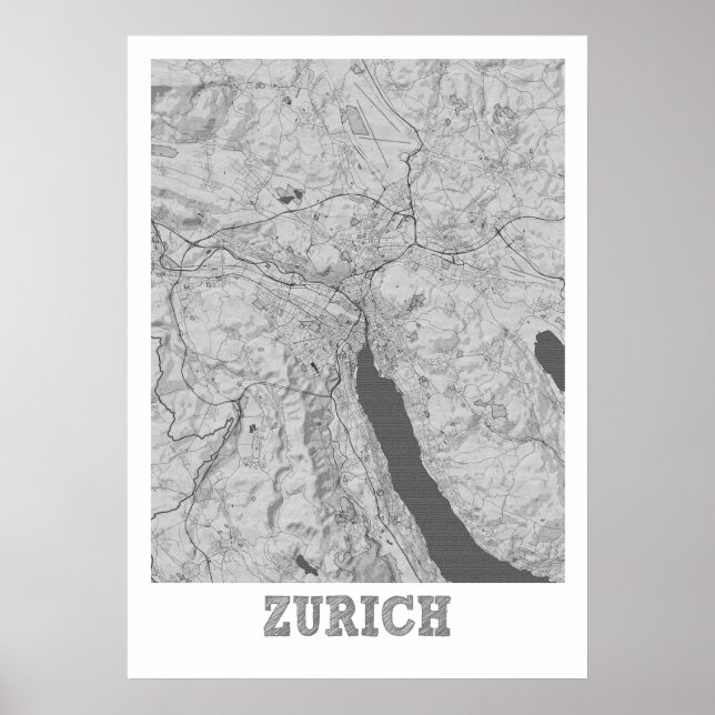 Poster Zurich - Carte de la ville au crayon suisse (Devant)