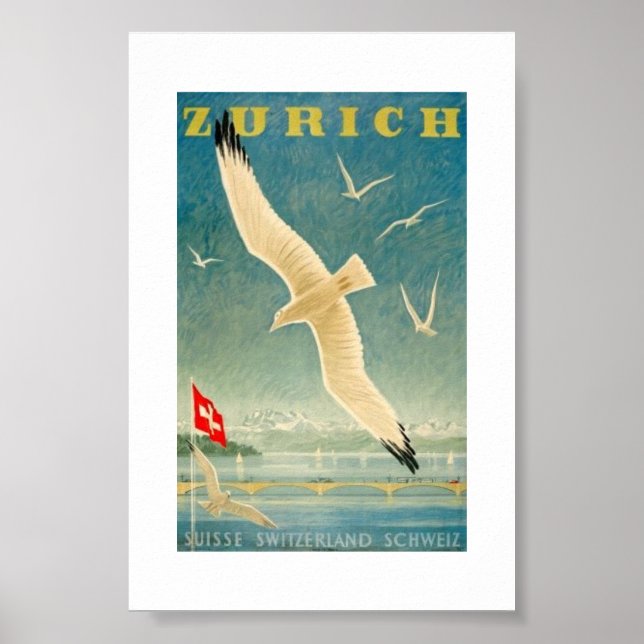 Poster Zurich, Suisse, Advert, Seagull, Vintage (Devant)