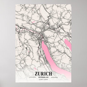 Poster Zurich - Suisse Carte de la ville napolitaine