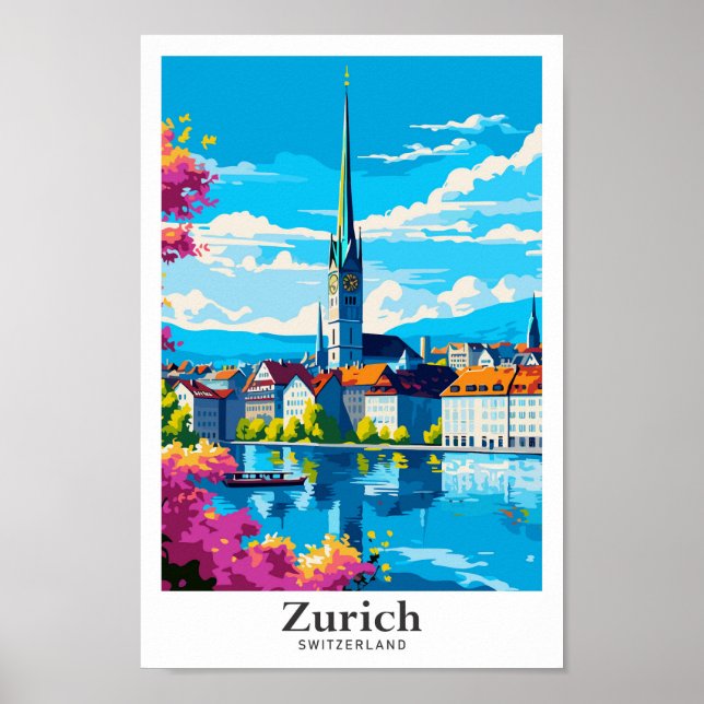 Poster Zurich Suisse Voyage Vintage Illustration (Devant)