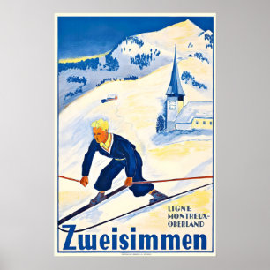 Poster Zweisimmen Berne Alpes suisses Suisse Ski vintage