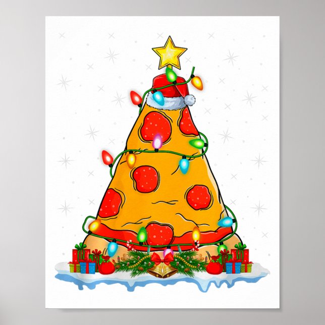 Poster Zza Christmas Tree Lights Santa Hat Fast Food Zza  (Devant)