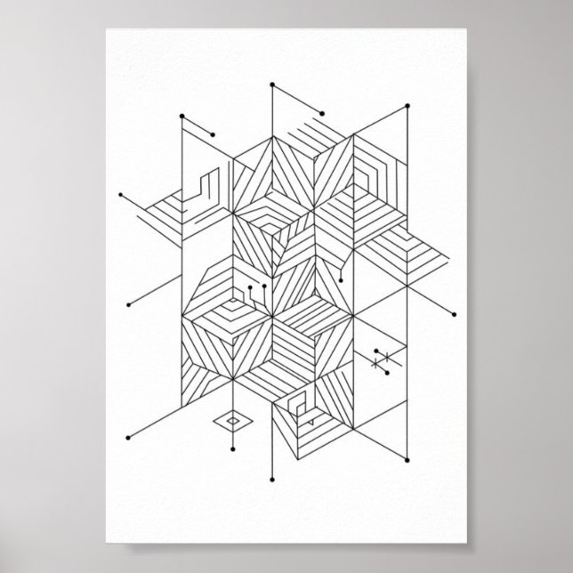 Posters Black and White Geometric Pattern (Devant)