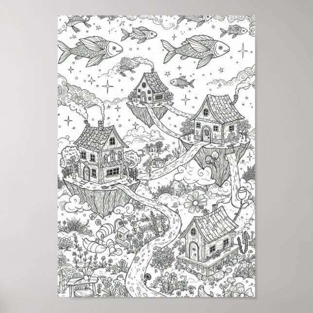 Posters Black and White Whimsical Doodle Art Poster (Vorne)