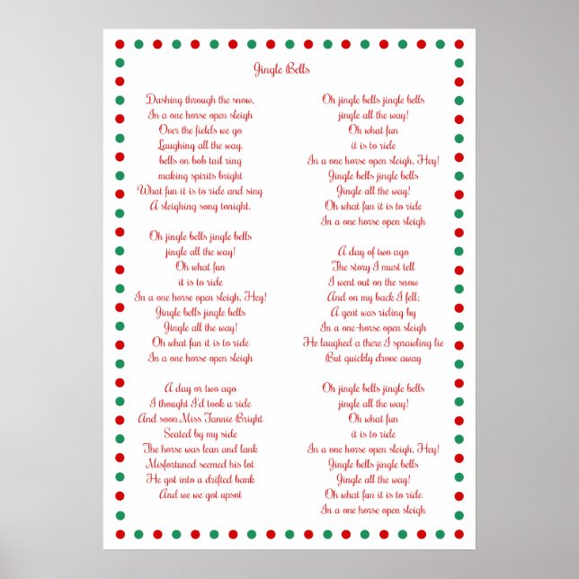 Posters de Noël blanc Carol Jingle Bells 20"x28" (Devant)