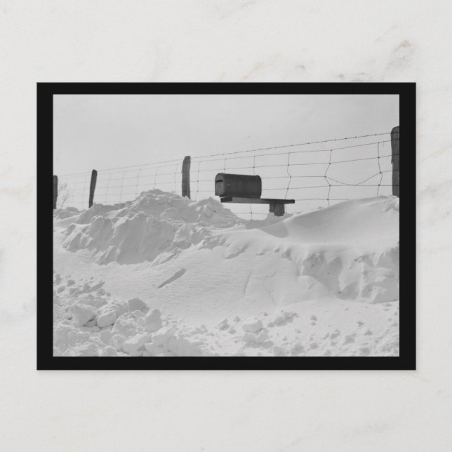Postfach auf Zaun im Foto mit hohem Schnee Postkarte (Vorderseite)