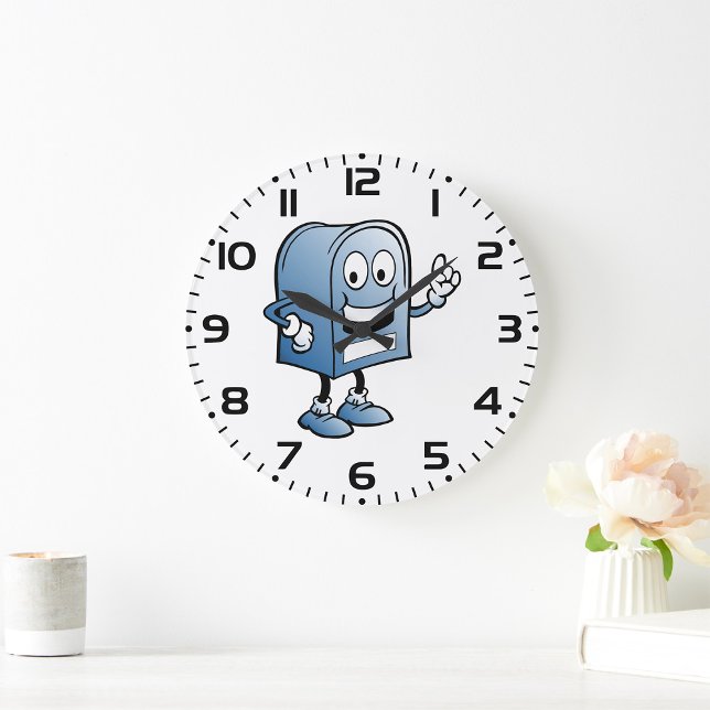 Postfach Mascot Happy Blue Postal Zeichen Große Wanduhr (Von Creator hochgeladen)