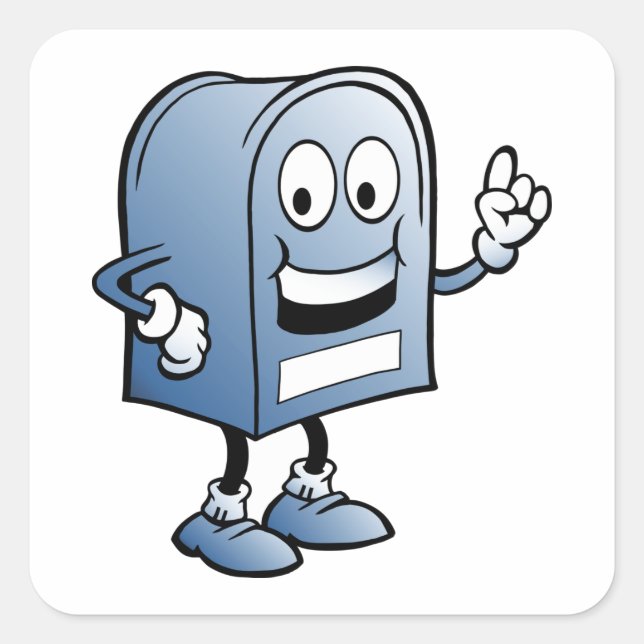 Postfach Mascot Happy Blue Postal Zeichen Quadratischer Aufkleber (Vorderseite)