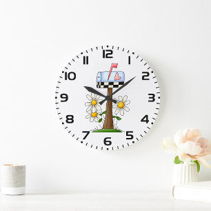 Postfach mit Daisis und Herzenflagge Country Garde Große Wanduhr