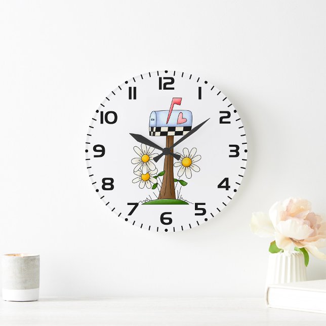 Postfach mit Daisis und Herzenflagge Country Garde Große Wanduhr (Von Creator hochgeladen)