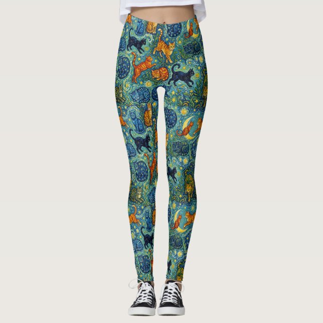 Postimpressionistische Katzen Leggings (Vorderseite)
