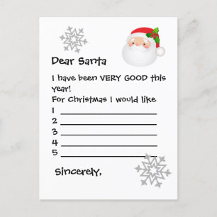 Postkarte an den Weihnachtsmann - Lieber Santa, ic