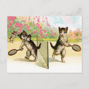 Postkarte: Badminton Kätzchen Vintage Art Postkarte