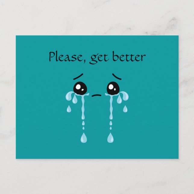 Postkarte: Bitte, besser, Cyan, weinend. Postkarte (Vorderseite)