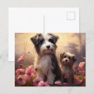 POSTKARTE BLÜHENDE HUNDE