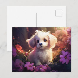 Postkarte Chien Fleur 2